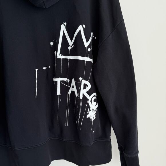 Rome Pays Off Hoodie Mens XL Black Jean Michel Basquiat Crown Graffiti Fleece - Picture 3 of 11